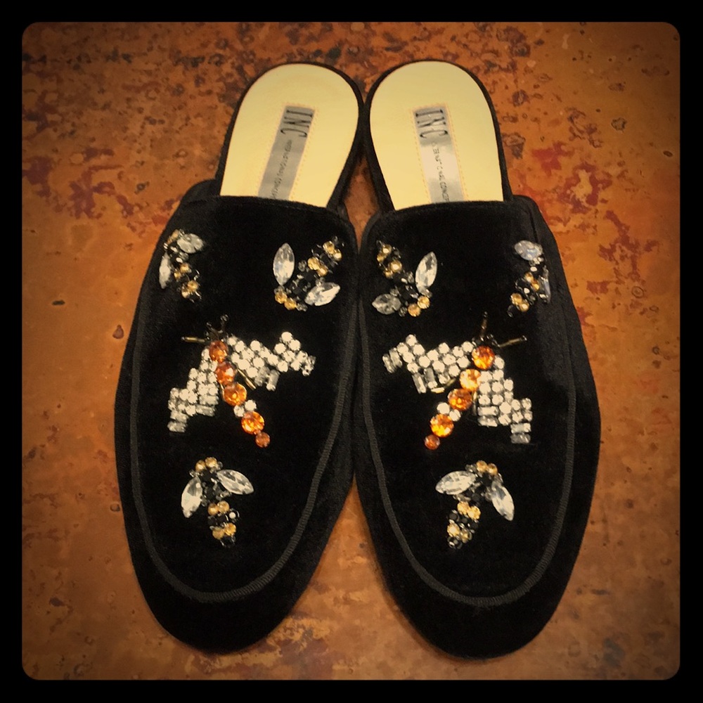 INC Black Velvet Embellished Flats 9M